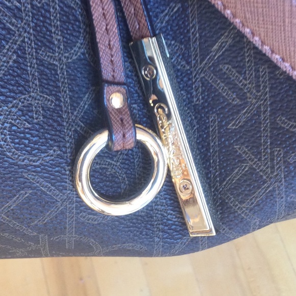 NWT Calvin Klein Brown Gold Monogram Reversible Crossbody Purse Tote - Picture 6 of 16